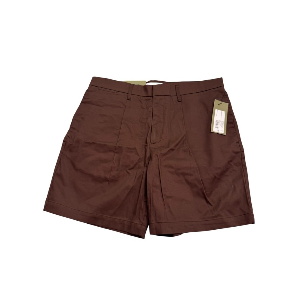 Goodfellow & Co Mens Pleated Shorts Brown Size 33 7 Inch Inseam Stretch NWT
